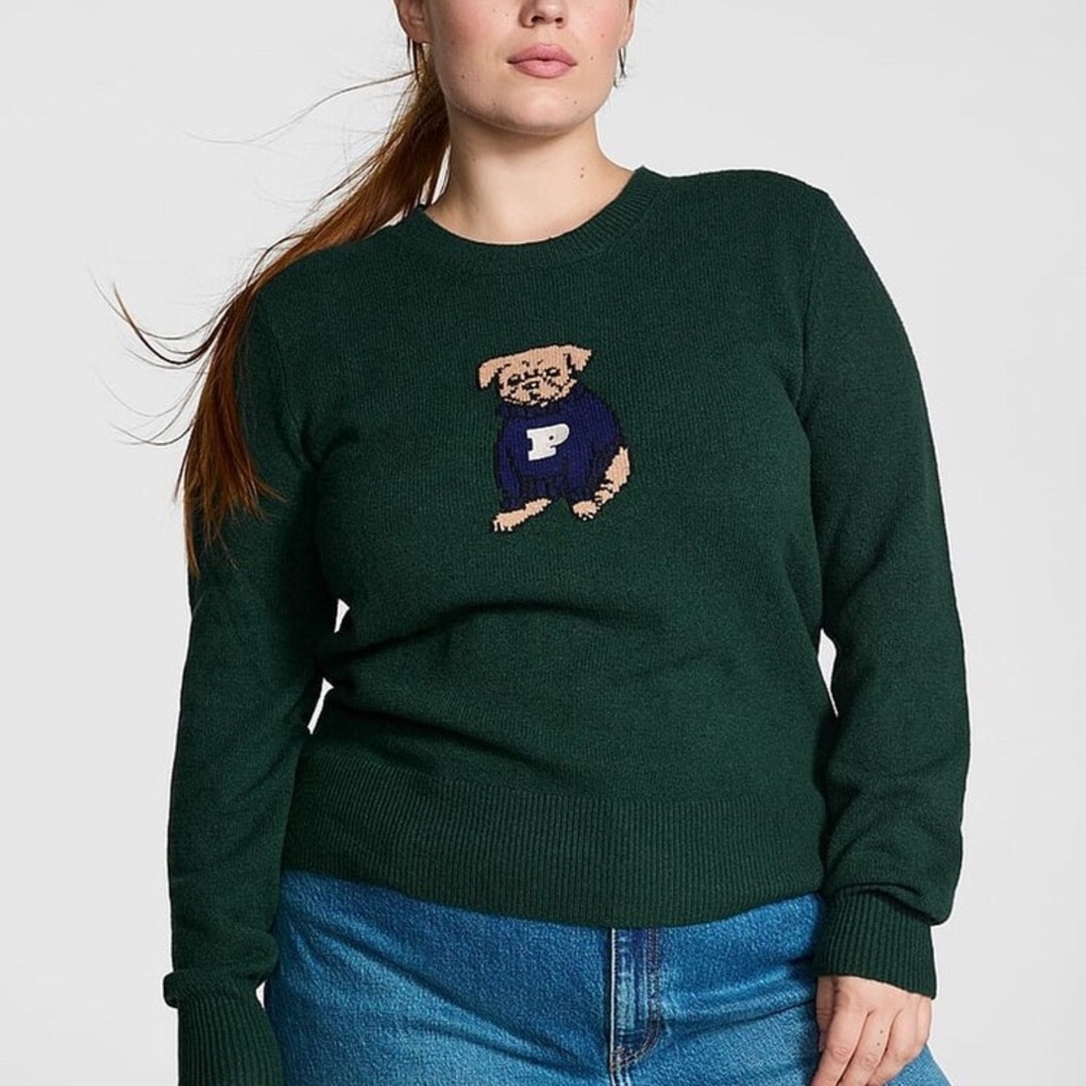 Victoria’s Secret Pink Dark Green Puppy Dog Sweater XS - Picture 3 of 11